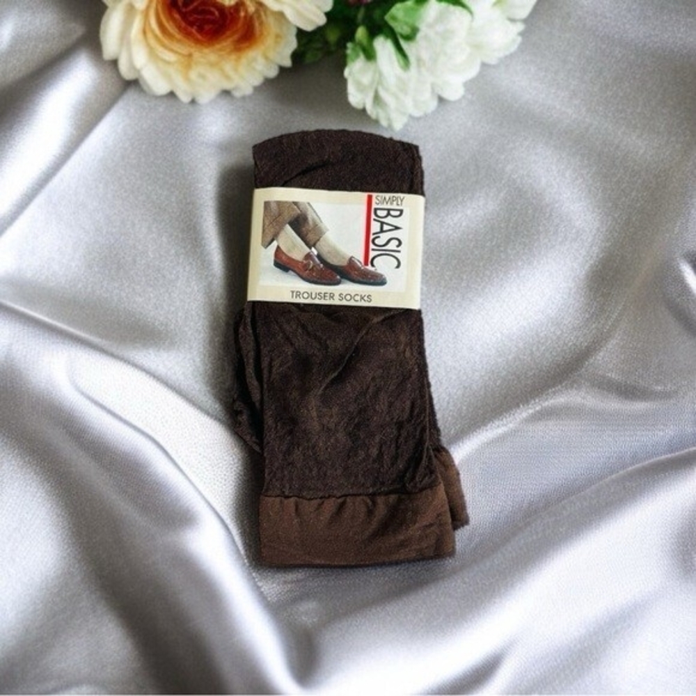 Rare Vintage SIMPLY BASIC Brown Floral Textured Trouser Socks Size 9-11 NWT